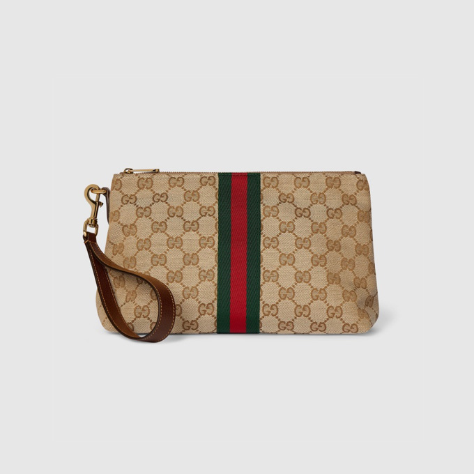 gucci web trademark medium gg canvas wristlet pouch bag #867337